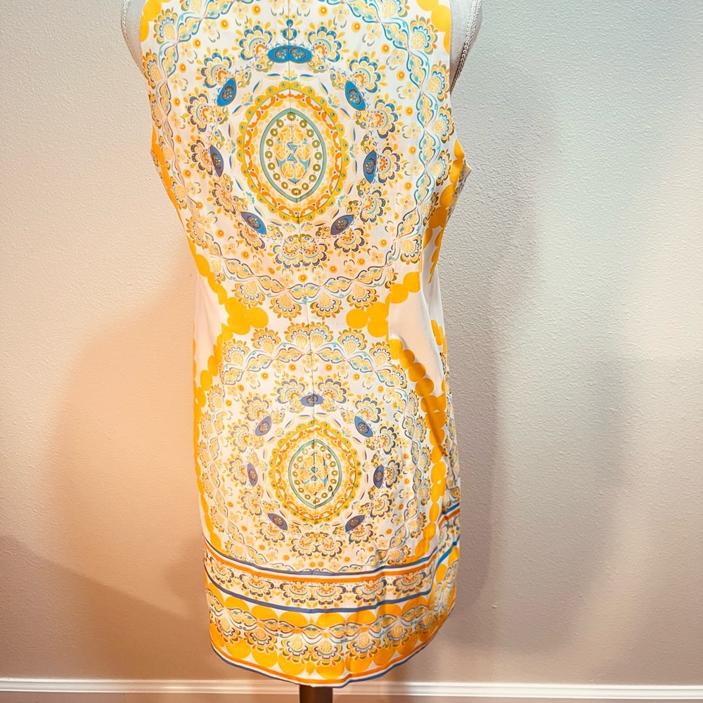 London Times Yellow and Blue Dress NWT kaleidoscope - medallion pattern